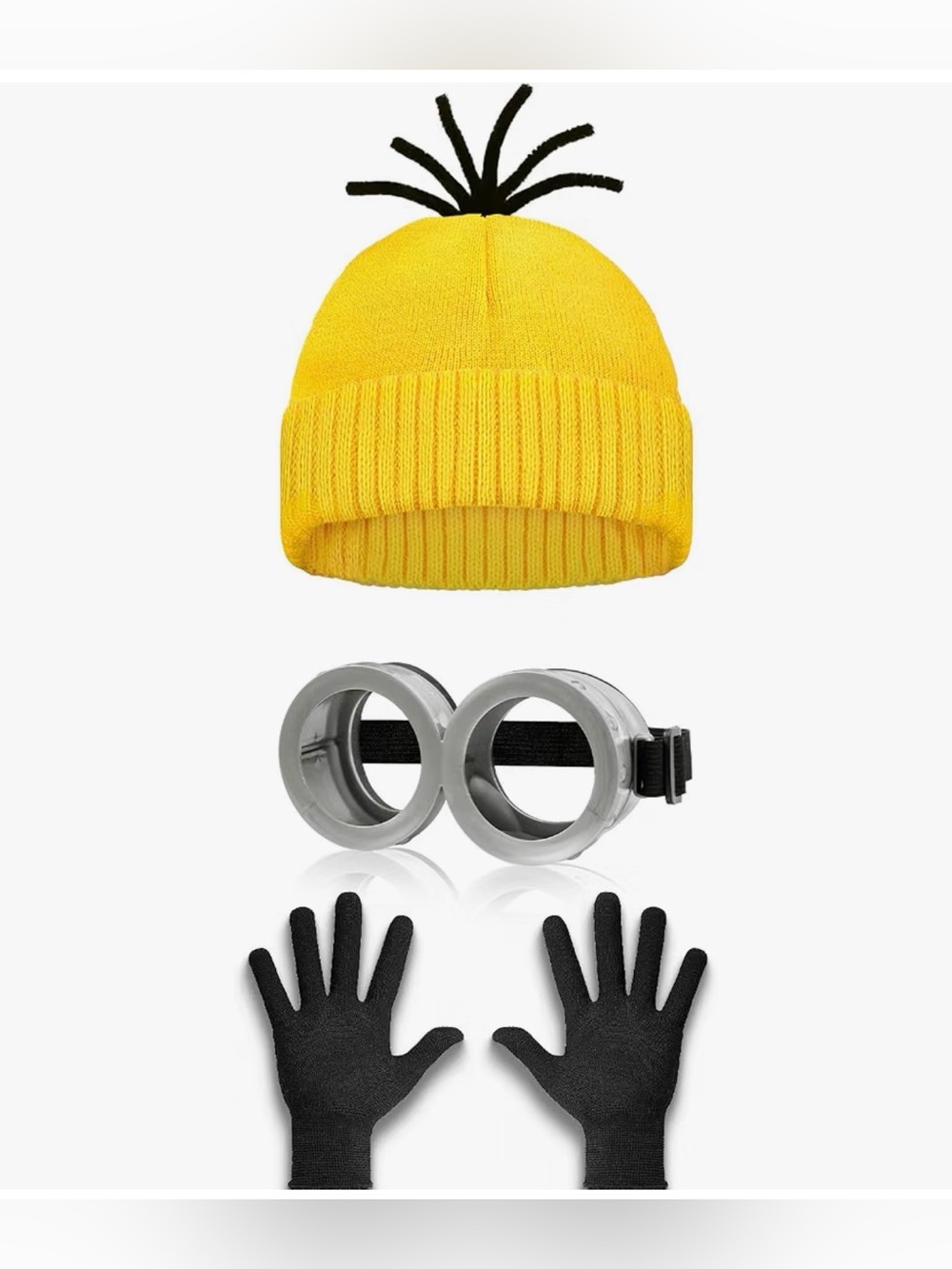 Minion Inspired Costume Set Yellow Beanie Goggles & Black Gloves